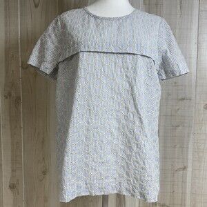 J. Crew Blue White Stripe Seersucker Shirt Short Sleeve Feminine Ribbon Sz 10